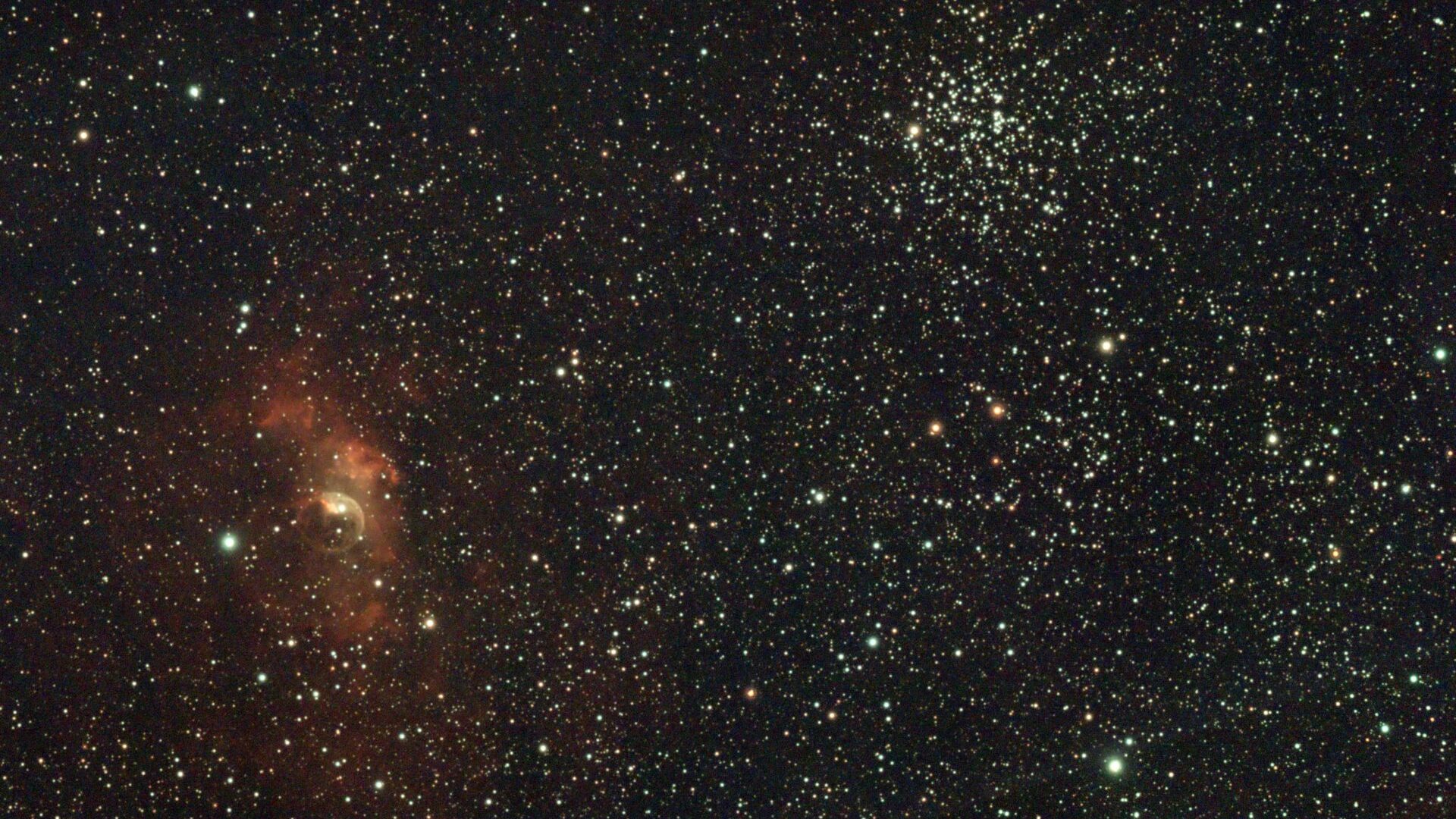 Nébuleuse diffuse NGC7635 et amas ouvert M52 (© Jean-Louis DUMONTIER)